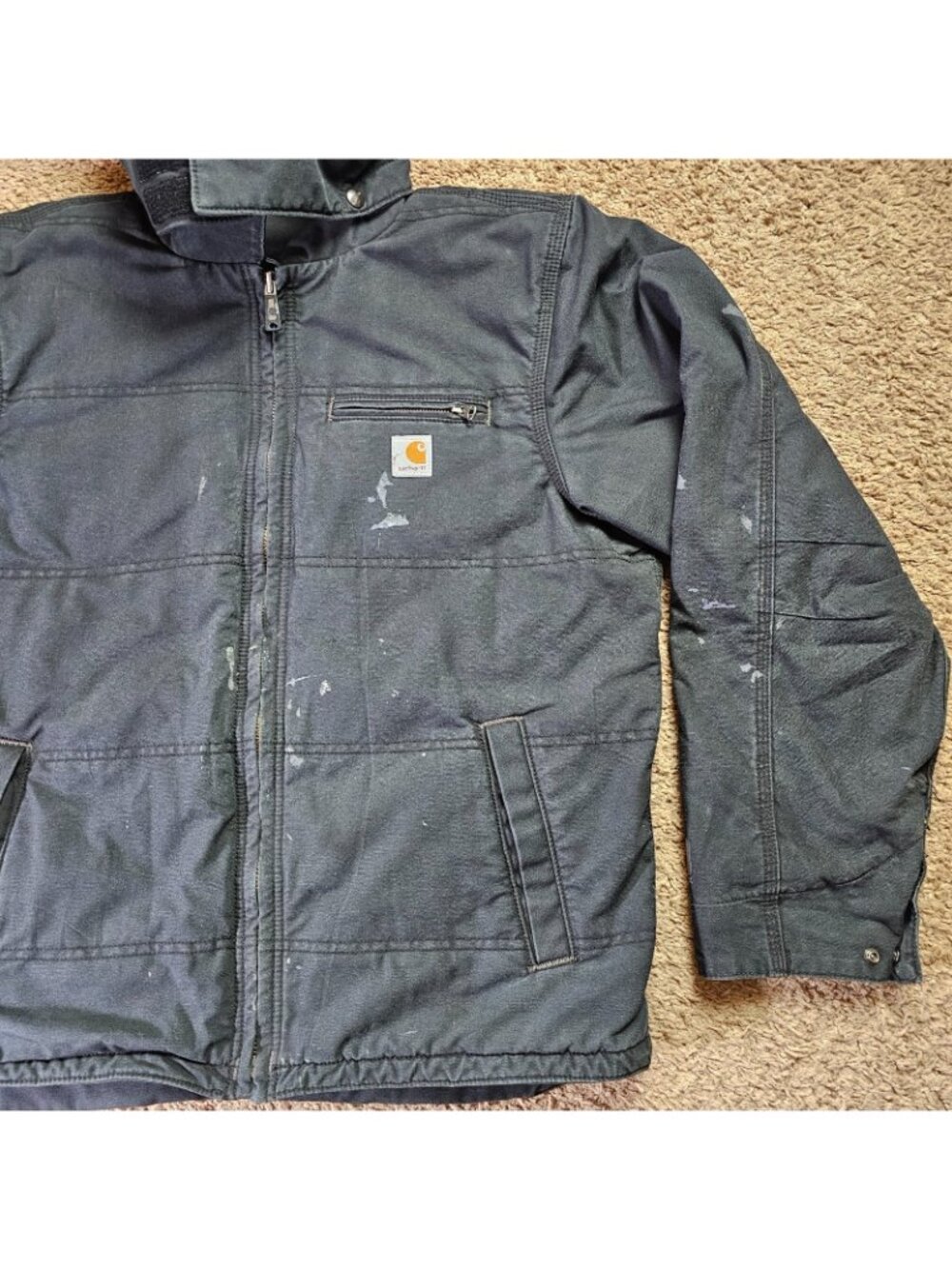 Carhartt Quick Duck Livingston Jacket Mens L Tall Black Thinsulate Hood Workwear - Picture 3 of 12